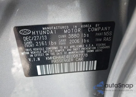 2014 Hyundai Elantra Se from USA, damaged, VIN KMHDH4AE4EU087778